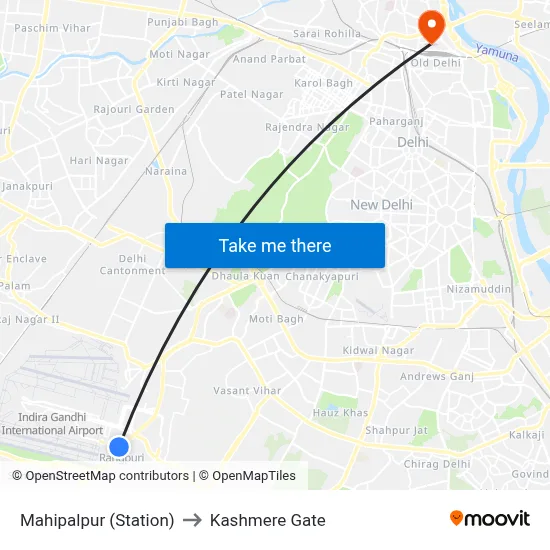 Mahipalpur (Station) to Kashmere Gate map