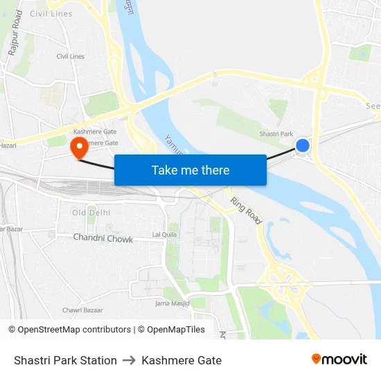 Shastri Park Station to Kashmere Gate map