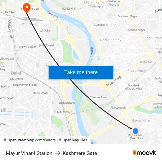 Mayur Vihar-I Station to Kashmere Gate map
