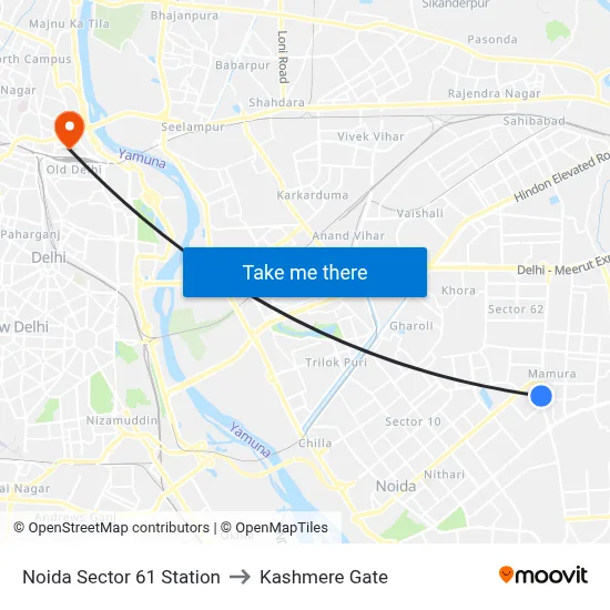 Noida Sector 61 Station to Kashmere Gate map