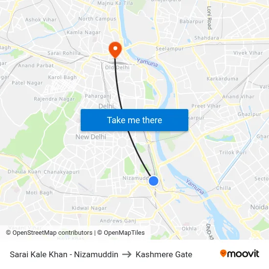 Sarai Kale Khan - Nizamuddin to Kashmere Gate map