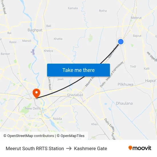 Meerut South RRTS Station to Kashmere Gate map