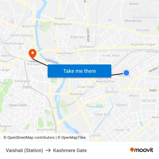 Vaishali (Station) to Kashmere Gate map