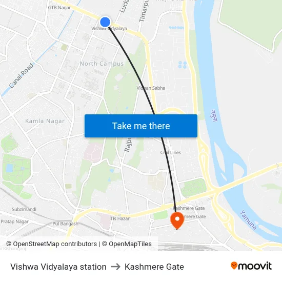 Vishwa Vidyalaya station to Kashmere Gate map