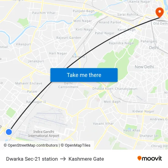 Dwarka Sec-21 station to Kashmere Gate map