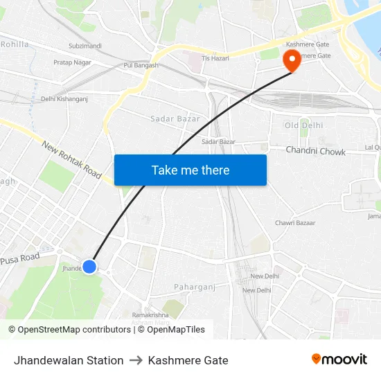 Jhandewalan Station to Kashmere Gate map
