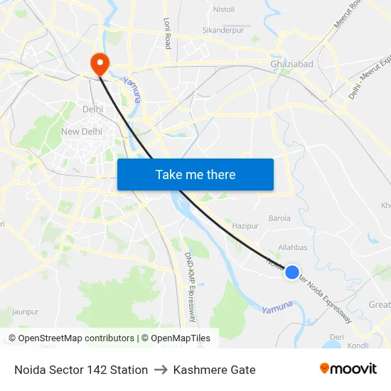 Noida Sector 142 Station to Kashmere Gate map