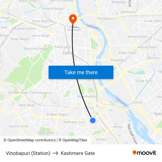 Vinobapuri (Station) to Kashmere Gate map
