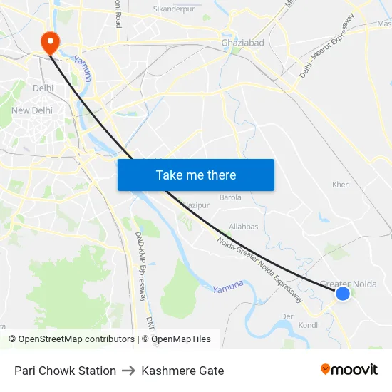 Pari Chowk Station to Kashmere Gate map