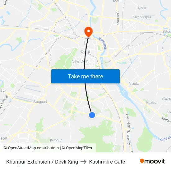 Khanpur Extension / Devli Xing to Kashmere Gate map