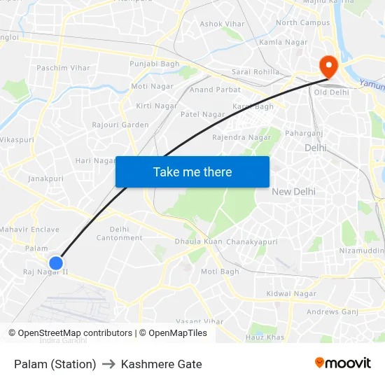 Palam (Station) to Kashmere Gate map