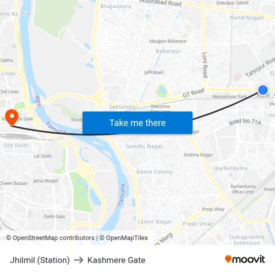 Jhilmil (Station) to Kashmere Gate map