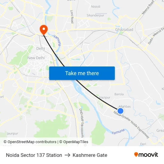 Noida Sector 137 Station to Kashmere Gate map
