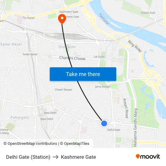 Delhi Gate (Station) to Kashmere Gate map