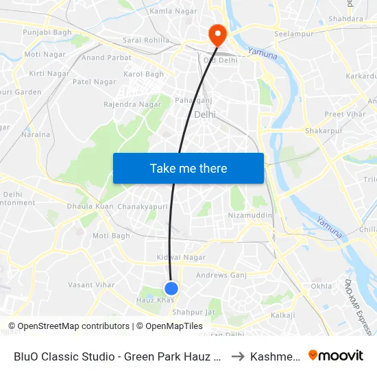 BluO Classic Studio - Green Park Hauz Khas Village, New Delhi to Kashmere Gate map