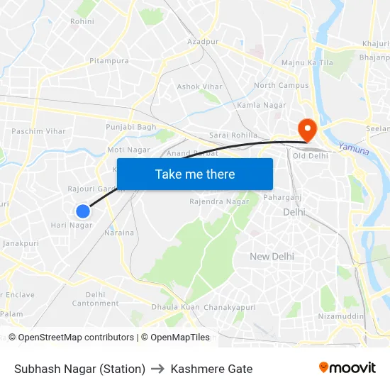 Subhash Nagar (Station) to Kashmere Gate map