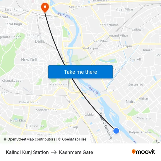 Kalindi Kunj Station to Kashmere Gate map