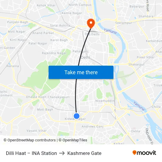 Dilli Haat – INA Station to Kashmere Gate map