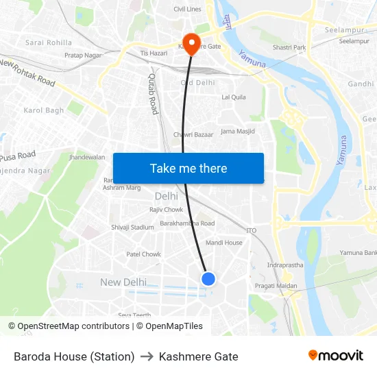 Baroda House (Station) to Kashmere Gate map