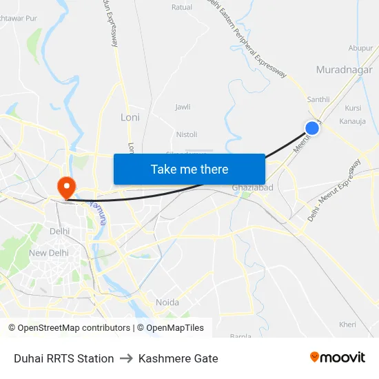 Duhai RRTS Station to Kashmere Gate map