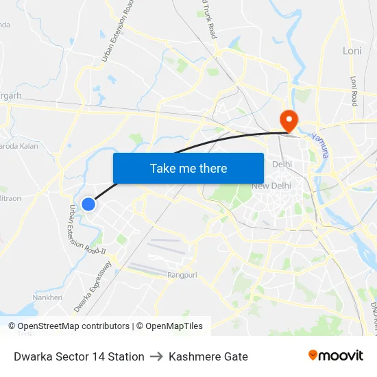 Dwarka Sector 14 Station to Kashmere Gate map