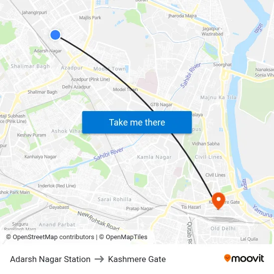 Adarsh Nagar Station to Kashmere Gate map