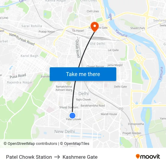 Patel Chowk Station to Kashmere Gate map