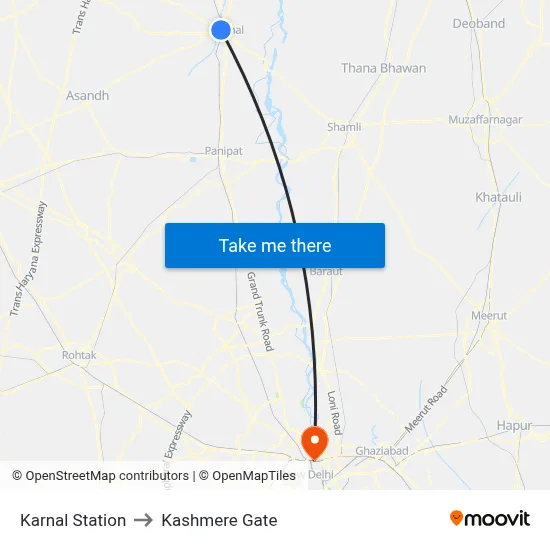 Karnal Station to Kashmere Gate map
