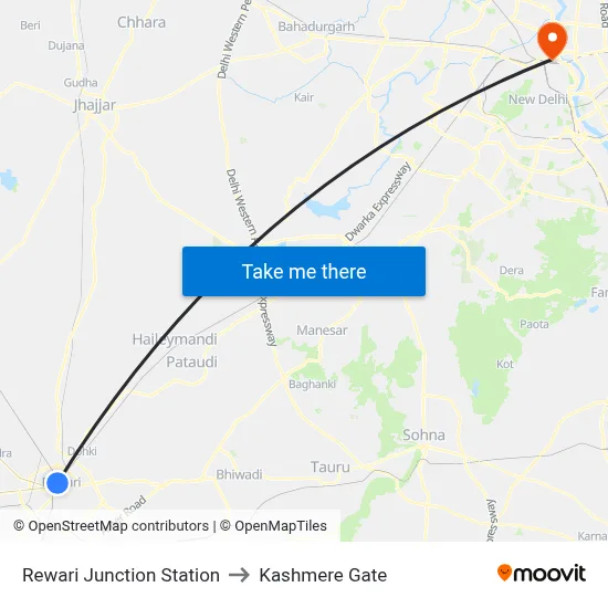 Rewari Junction Station to Kashmere Gate map