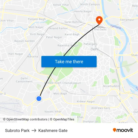 Subroto Park to Kashmere Gate map