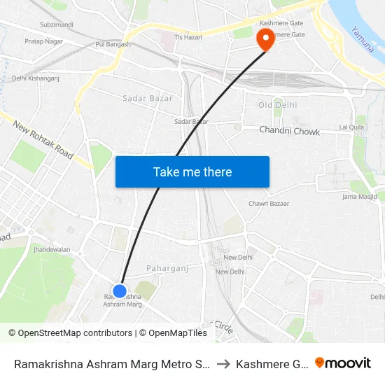 Ramakrishna Ashram Marg Metro Station to Kashmere Gate map