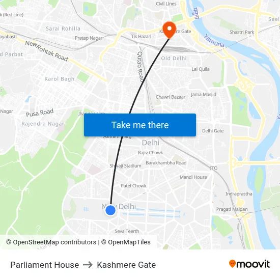 Parliament House to Kashmere Gate map
