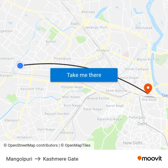 Mangolpuri to Kashmere Gate map
