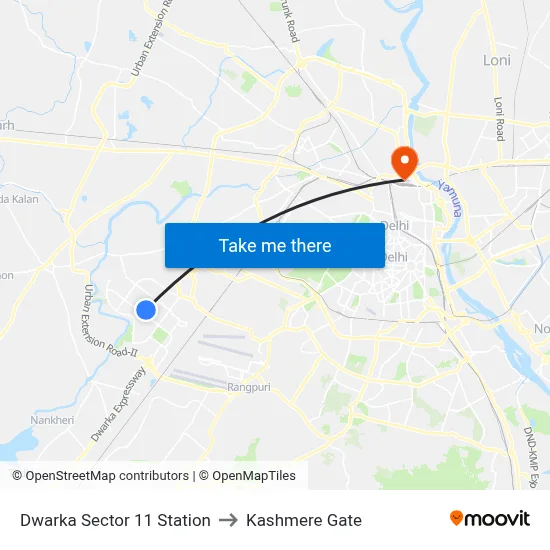 Sector 11 Station to Kashmere Gate map