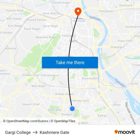 Gargi College to Kashmere Gate map