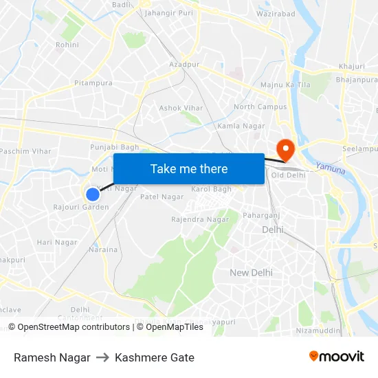 Ramesh Nagar to Kashmere Gate map