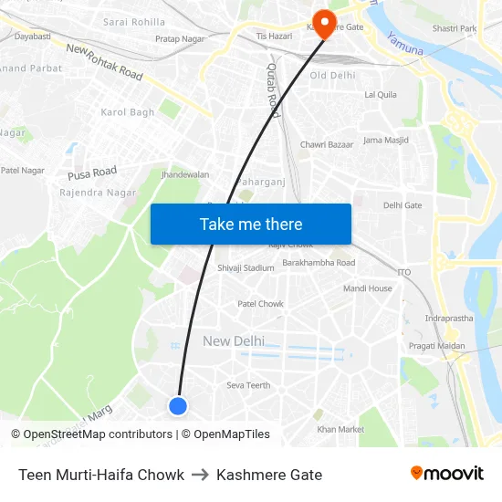 Teen Murti-Haifa Chowk to Kashmere Gate map