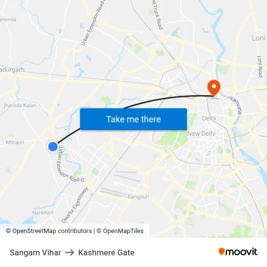 Sangam Vihar to Kashmere Gate map