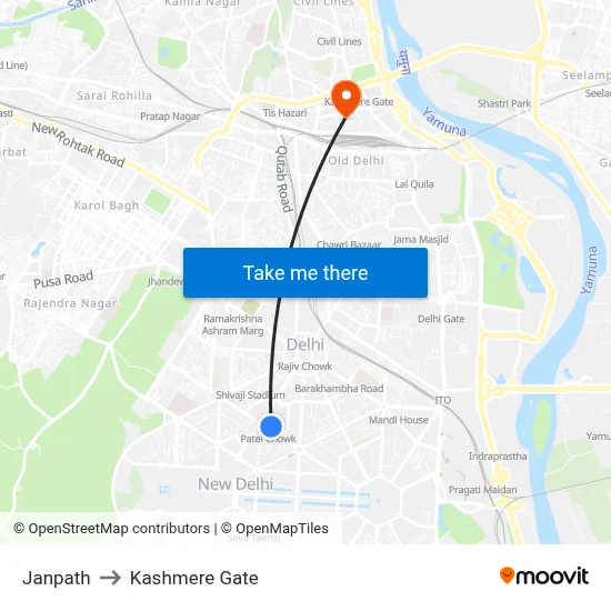 Janpath to Kashmere Gate map