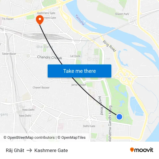 Rāj Ghāt to Kashmere Gate map