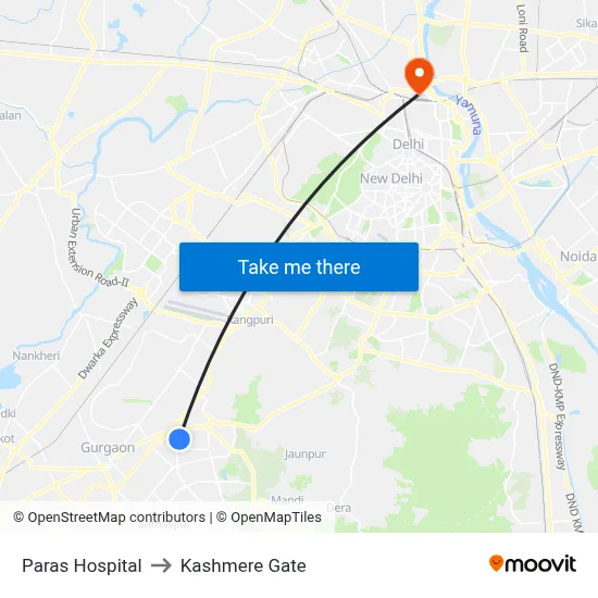 Paras Hospital to Kashmere Gate map