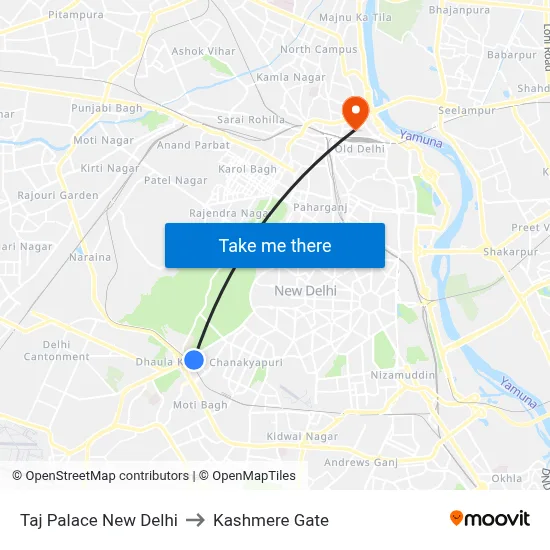 Taj Palace New Delhi to Kashmere Gate map