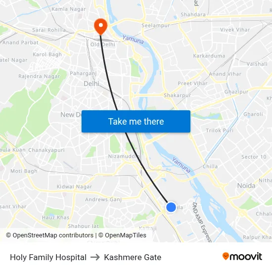 Holy Family Hospital to Kashmere Gate map