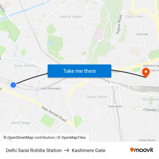 Delhi Sarai Rohilla Station to Kashmere Gate map