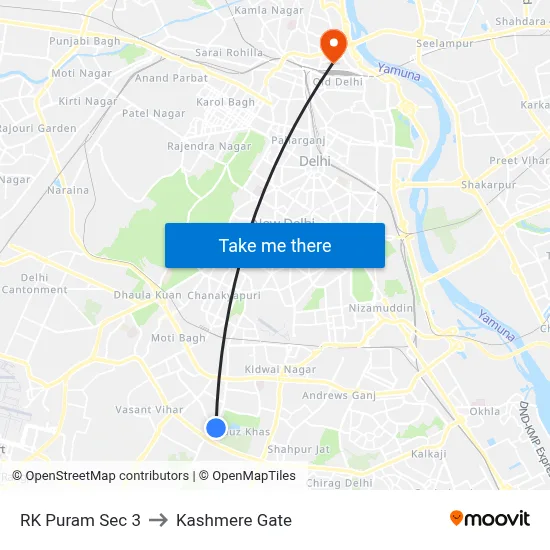 RK Puram Sec 3 to Kashmere Gate map