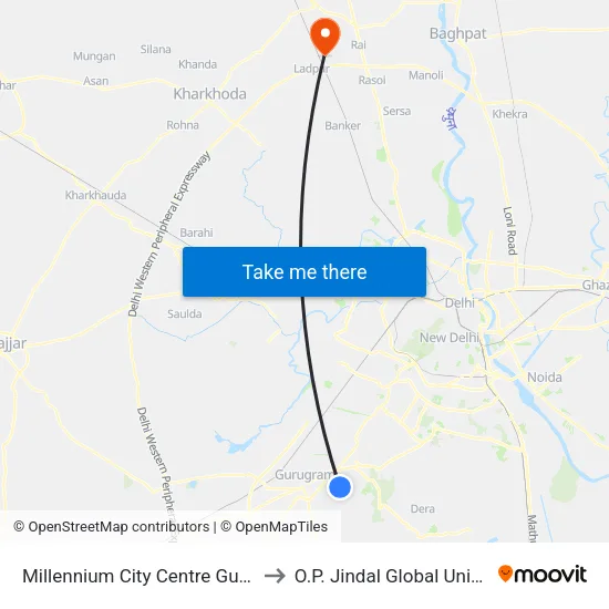 Millennium City Centre Gurugram to O.P. Jindal Global University map