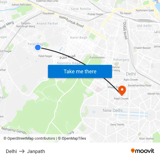 Delhi to Janpath map