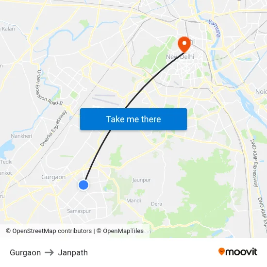 Gurgaon to Janpath map