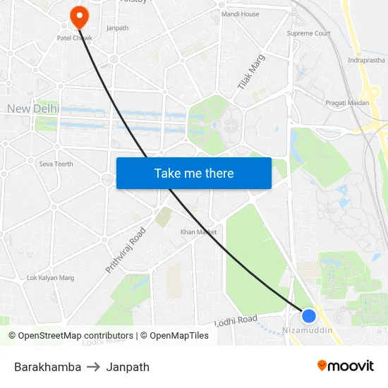 Barakhamba to Janpath map