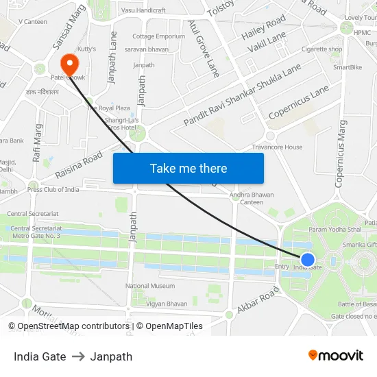 India Gate to Janpath map